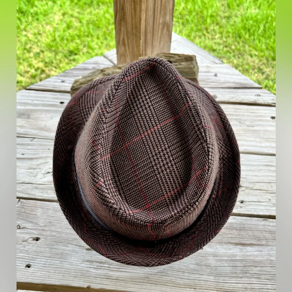 Stylish Brown‎ Plaid Fedora HatSize Medium /Large 57